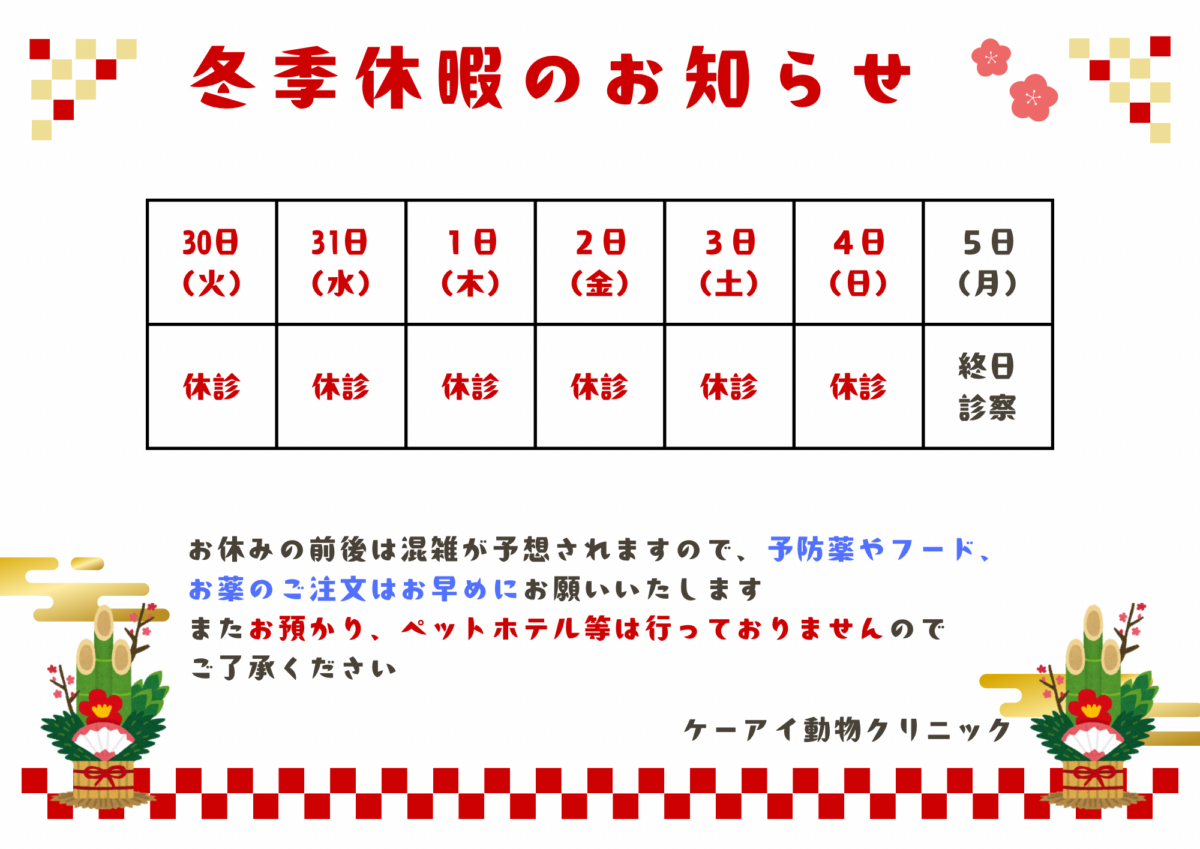 年末年始休診日のお知らせ